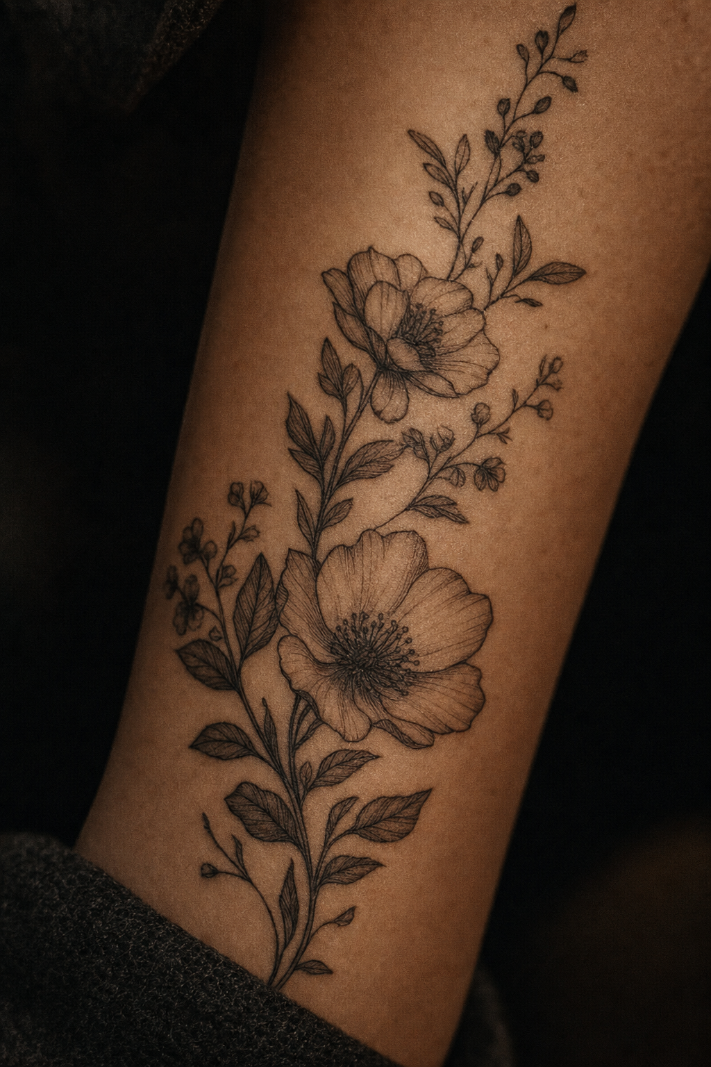 Fine line tattoo work with thin, consistent linework by an artist at Final Touch Tattoo in San Antonio