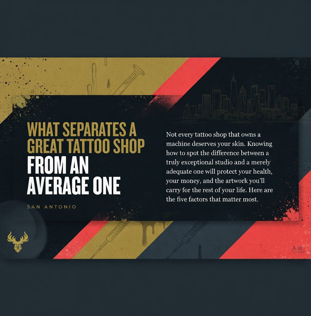 Graphic titled What Separates a Great Tattoo Shop From an Average One, introducing the five factors that matter most